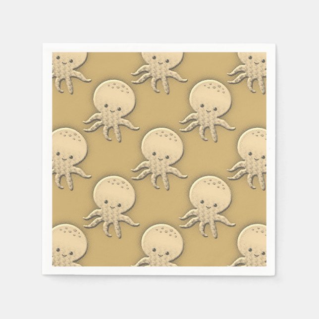 Vintage Style Sepia Baby Octopus Pattern Napkin (Front)