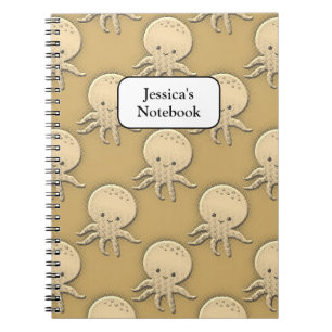 Vintage Style Sepia Baby Octopus Pattern Notebook
