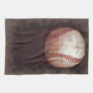 Vintage Style Sepia Baseball Artwork Tea Towel