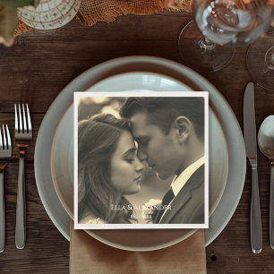 Vintage Style Sepia Photo Overlay Names Date Napkin