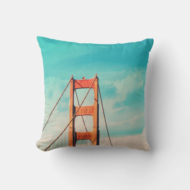 Vintage Style SF Golden Gate Bridge Throw Pillow (Front)
