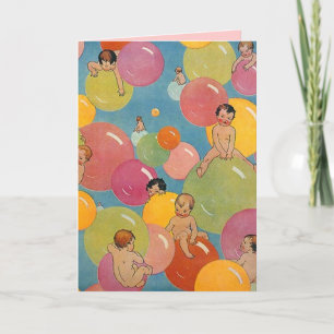 Vintage Style Shower of Babies on Colourful Announcement