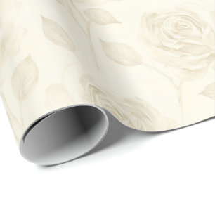 Vintage style single stems roses in ivory shades wrapping paper