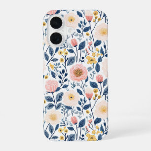 Vintage Style Small Pink Blue Yellow Flowers Cotta iPhone 16 Case