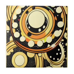 Vintage style spinning top spaceship circles dots ceramic tile