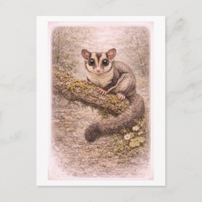 Vintage-Style Sugar Glider Illustration Postcard (Front)