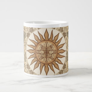 Vintage Style,Sun in The Tradisional Batik,Antique Large Coffee Mug