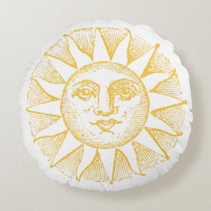 Vintage Style Sun Yellow Round Cushion