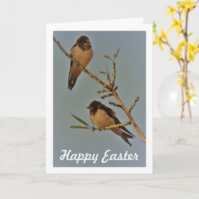 Vintage Style Swallow Birds Portrait Card (Yellow Flower)