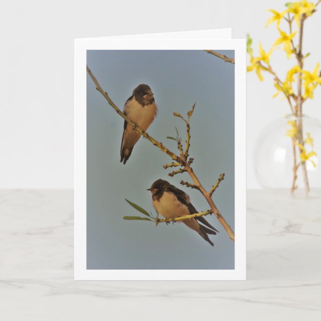 Vintage Style Swallow Birds Portrait Card (Yellow Flower)