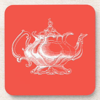 Vintage style Tea Pot on red coaster set of 6