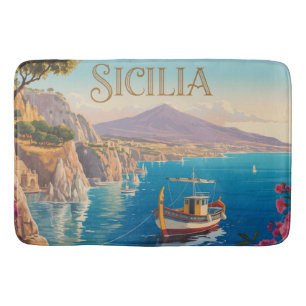 Vintage Style Travel Poster for Sicilia Italy Bath Mat