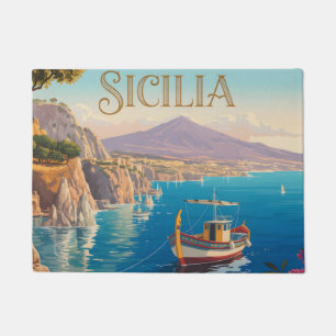 Vintage Style Travel Poster for Sicilia Italy Doormat