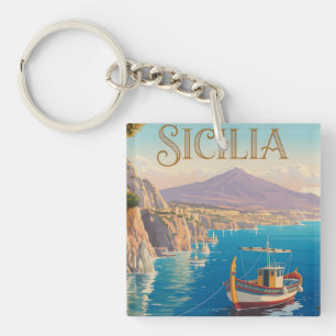 Vintage Style Travel Poster for Sicilia Italy Key Ring