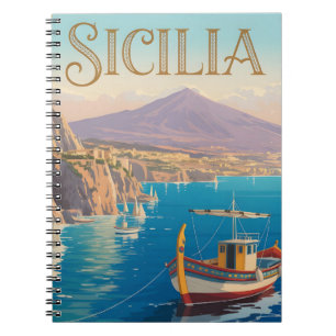 Vintage Style Travel Poster for Sicilia Italy Notebook