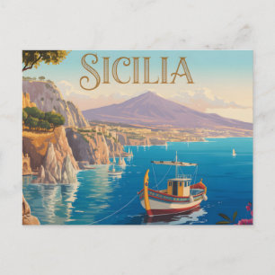 Vintage Style Travel Poster for Sicilia Italy Postcard