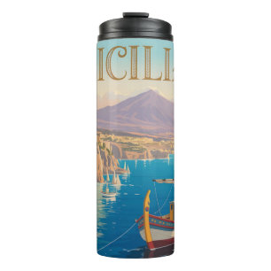 Vintage Style Travel Poster for Sicilia Italy Thermal Tumbler