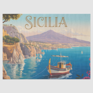 Vintage Style Travel Poster for Sicilia Italy Tissue Paper