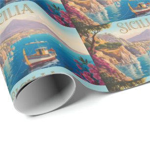 Vintage Style Travel Poster for Sicilia Italy Wrapping Paper
