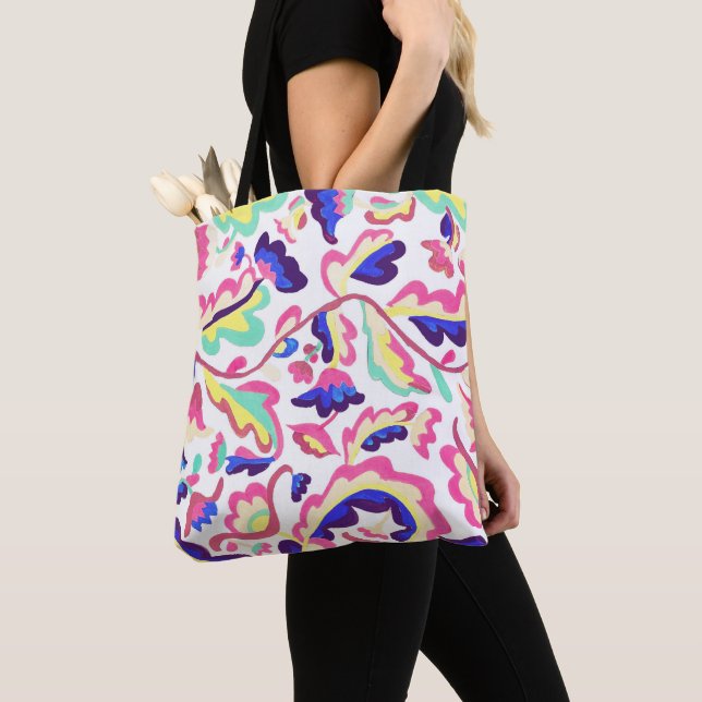Vintage Style Tulip Art Pattern Tote (Close Up)