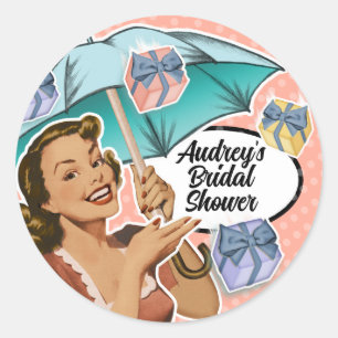 Vintage Style Umbrella Bridal Shower Favour  Classic Round Sticker