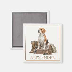 Vintage Style Watercolor Hunting Hound Dog Magnet