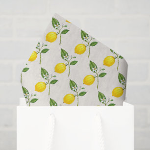 Vintage style watercolor Lemons on ecru Tissue Paper
