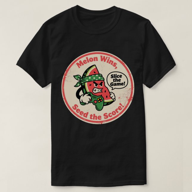 Vintage Style Watermelon Slice with Controller  T-Shirt (Design Front)