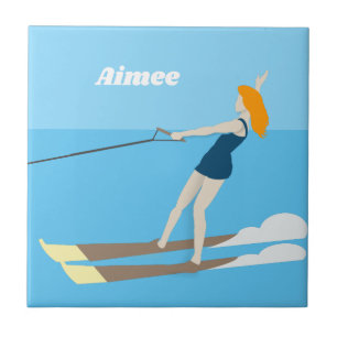 Vintage-style Waterski Ceramic Tile