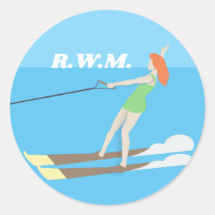 Vintage-style Waterski Classic Round Sticker