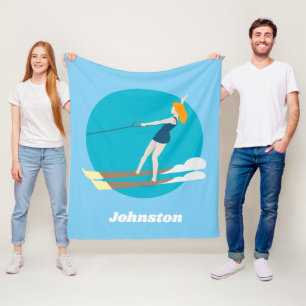 Vintage-style Waterski Fleece Blanket