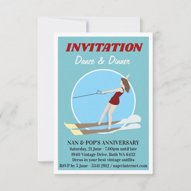 Vintage-style Waterski Invitation (Front)