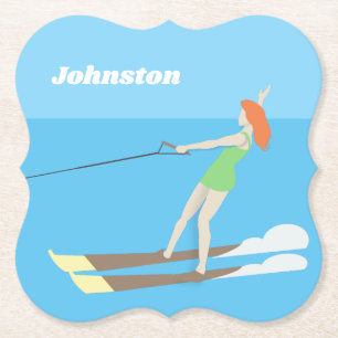 Vintage-style Waterski Paper Coaster