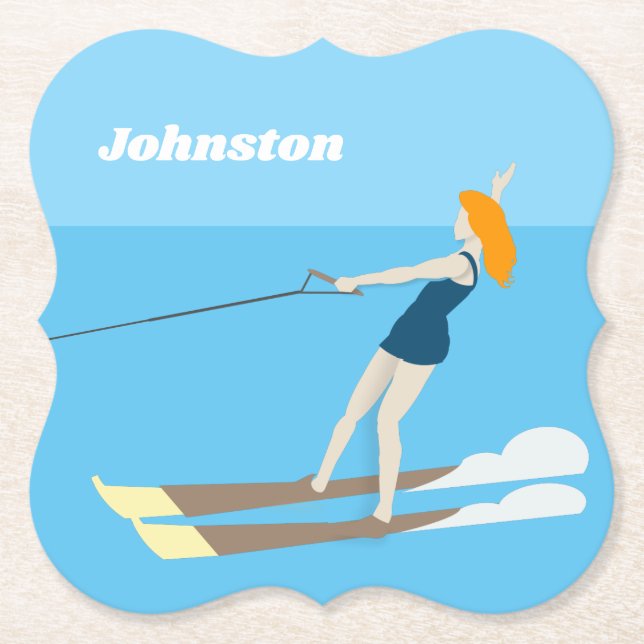 Vintage-style Waterski Paper Coaster (Front)