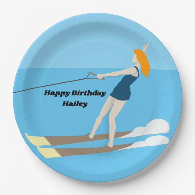 Vintage-style Waterski Paper Plate (Front)