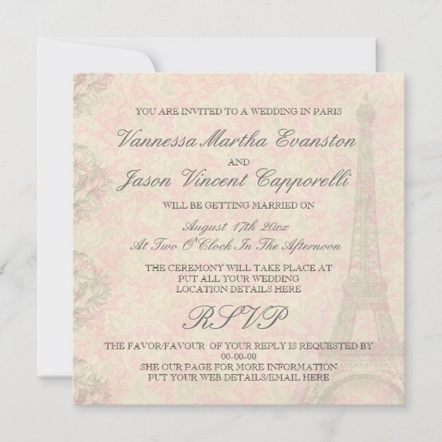 Vintage Style Wedding In Paris Invitations (Front)