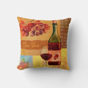Vintage style wine collage with a watercolour draw cushion