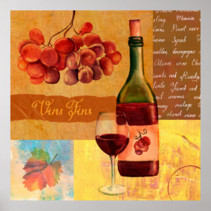 Vintage style wine collage with a watercolour draw poster