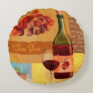 Vintage style wine collage with a watercolour draw round cushion