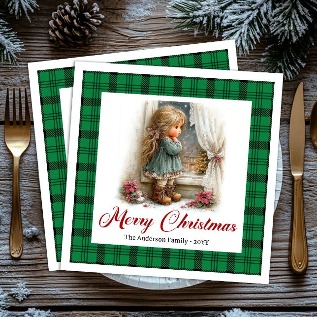 Vintage Style Winter Scene Personalised Napkins (Vintage Style Winter Scene Personalized Napkins)