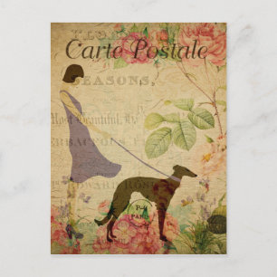 Vintage Style Woman and Dog French Carte Postale Postcard
