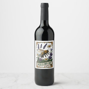 Vintage Style World Bee Day Illustration with Hone Wine Label