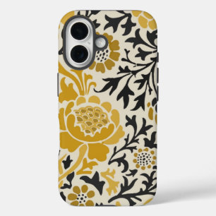 Vintage-style yellow and black floral  pattern iPhone 16 case