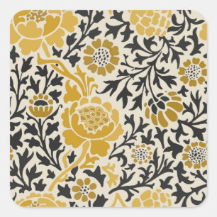 Vintage-style yellow and black floral  pattern square sticker