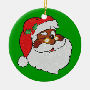 Vintage Styled Black Santa Image Ceramic Ornament