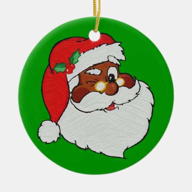 Vintage Styled Black Santa Image Ceramic Ornament (Front)