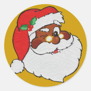 Vintage Styled Black Santa Image Classic Round Sticker
