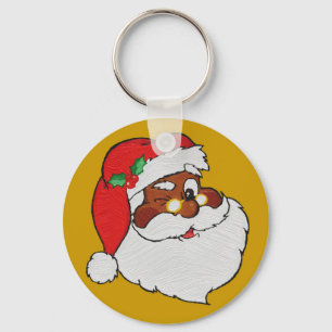 Vintage Styled Black Santa Image Key Ring
