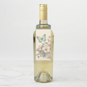 Vintage styled floral/spring butterfly bottle tag