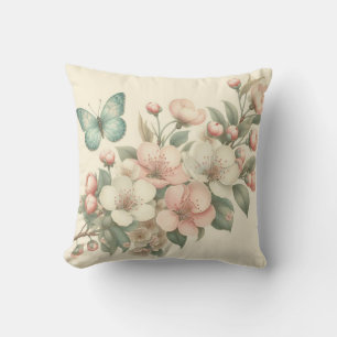 Vintage styled floral/spring butterfly cushion